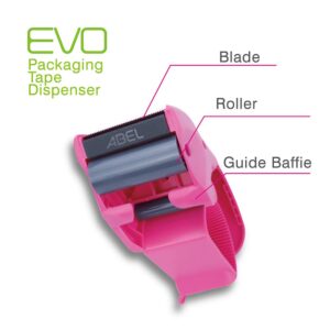 ABEL EVO Packing Tape Dispenser, Pink, 2 Inch Wide Ergonomic Tape Gun, Shipping Moving Mailing Box Sealing Carton Packaging, Lightweight Hand-held Heavy Duty Tape Cutter