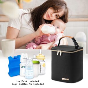 BABEYER Breastmilk Cooler Bag with Ice Pack Fits 4 Baby Bottles Up to 9 Ounce, Baby Bottle Cooler Bag Suitable for Nursing Mom Daycare, Black