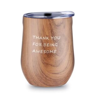 thank you gifts, 12oz wine tumbler with lid stemless wine glasses double wall vacuum travel mugs stainless steel cup best christmas birthday gift for women