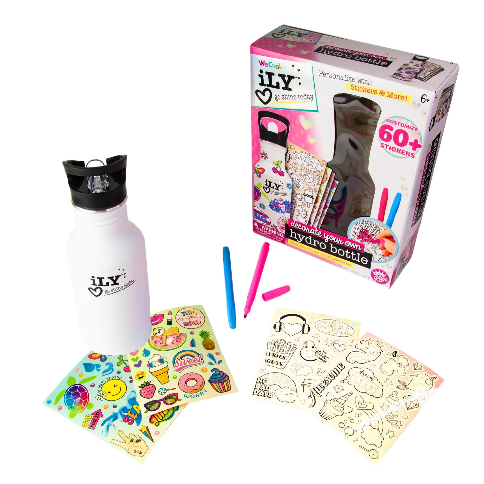 ACTIVITY KINGS iLY Insulated Hydro Water Bottle With Straw For Girls & Boys | Eco-Friendly, BPA Free | Dishwasher Safe | (2 Markers, 60 Stickers, Kids 6+)