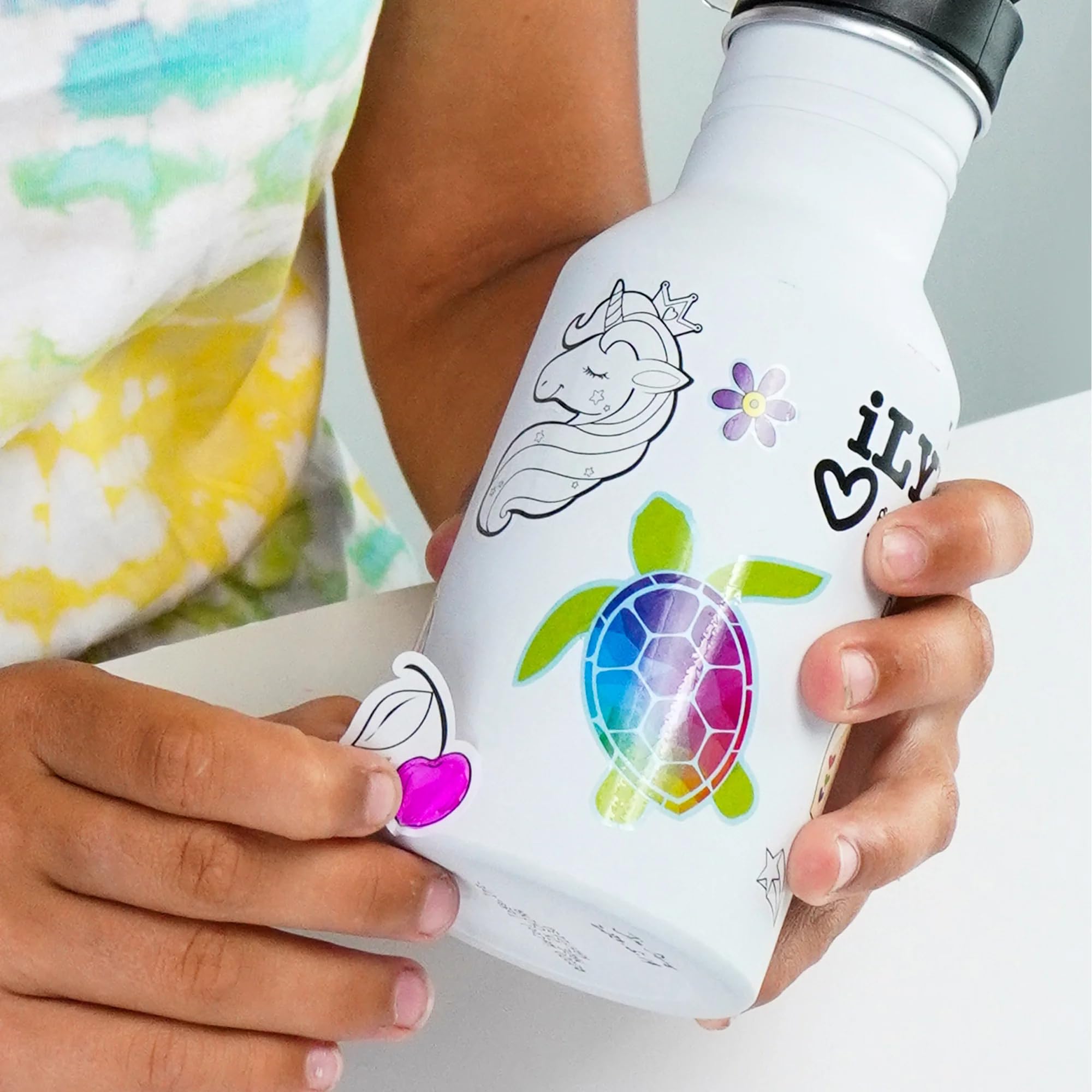 ACTIVITY KINGS iLY Insulated Hydro Water Bottle With Straw For Girls & Boys | Eco-Friendly, BPA Free | Dishwasher Safe | (2 Markers, 60 Stickers, Kids 6+)