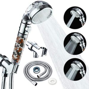 kairey zen shower head with beads on/off,3 function high pressure water saving filtered handheld ionic showerhead,anion energy ball purifying water shower,with 60 inch shower hose and bracket