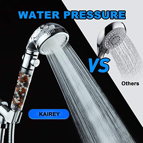 KAIREY Zen Shower Head with Beads On/Off,3 Function High Pressure Water Saving Filtered Handheld Ionic Showerhead,Anion Energy Ball Purifying Water Shower,with 60 Inch Shower Hose and Bracket