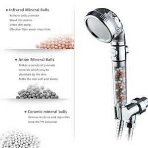 KAIREY Zen Shower Head with Beads On/Off,3 Function High Pressure Water Saving Filtered Handheld Ionic Showerhead,Anion Energy Ball Purifying Water Shower,with 60 Inch Shower Hose and Bracket