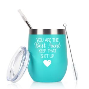 cpskup funny aunt gifts from niece nephew, you're the aunt tumbler with saying for women aunt sister, gifts for favourite auntie, 12 oz stainless steel wine tumbler cup with lid, mint