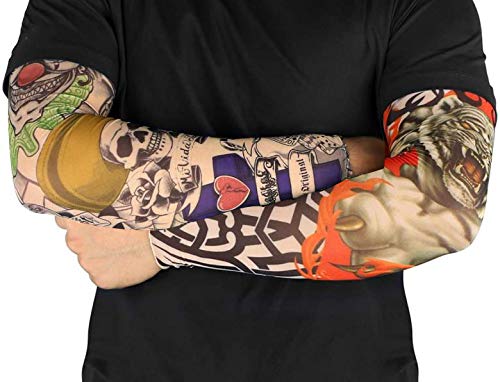 12 PCS Temporary Tattoo Sleeves for Men Women Seamless,Arts Arm Sunscreen Fake Piercings Tattoos Cover Up Sleeves,Designs Tiger, Crown Heart, Skull, Tribal,Etc Unisex Stretchable Cosplay Accessories