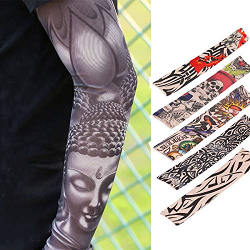 12 PCS Temporary Tattoo Sleeves for Men Women Seamless,Arts Arm Sunscreen Fake Piercings Tattoos Cover Up Sleeves,Designs Tiger, Crown Heart, Skull, Tribal,Etc Unisex Stretchable Cosplay Accessories