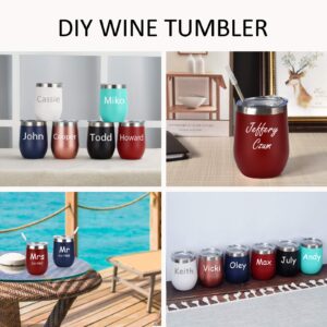 6 Pack Stainless Steel Wine Tumbler Wine Glass, 12 Oz Double Wall Vacuum Insulated Stemless Wine Tumbler with Lid Straw, Set of 6 Cups for Wine, Coffee, Cocktail, Ice Cream, Mix Color