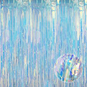 katchon, xtralarge neon iridescent streamers - 3.2x6.5 feet iridescent party decorations | iridescent fringe curtain, bachelorette party decorations | iridescent backdrop, mermaid birthday decorations