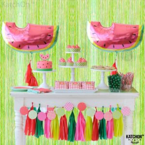 KatchOn, Neon Green Streamers Backdrop - XtraLarge, 3.2x8 Feet | Lime Green Foil Fringe Curtain for Neon Party Decorations, Neon Party Supplies | Neon Fringe Curtain for Lime Green Party Decorations