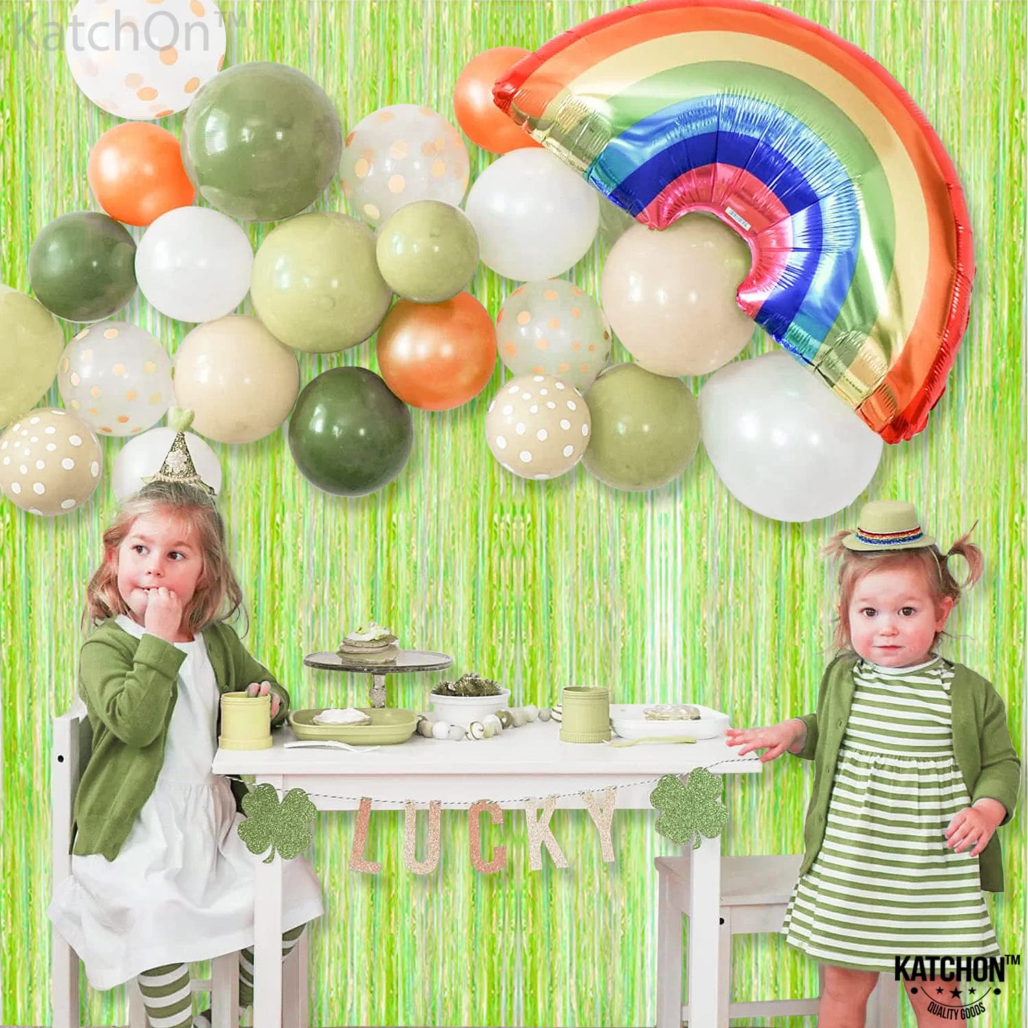 KatchOn, Neon Green Streamers Backdrop - XtraLarge, 3.2x8 Feet | Lime Green Foil Fringe Curtain for Neon Party Decorations, Neon Party Supplies | Neon Fringe Curtain for Lime Green Party Decorations