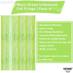 KatchOn, Neon Green Streamers Backdrop - XtraLarge, 3.2x8 Feet | Lime Green Foil Fringe Curtain for Neon Party Decorations, Neon Party Supplies | Neon Fringe Curtain for Lime Green Party Decorations