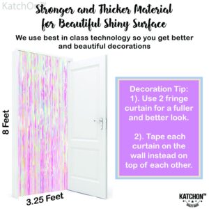 KatchOn, XtraLarge Foil Iridescent Backdrop Curtain - 3.2x8 Feet, Pack of 2 | Pink Tinsel Curtain Backdrop for Iridescent Party Decorations | Iridescent Streamer Backdrop for Pink Party Decorations