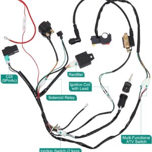 AuInLand Electric Wiring Harness, CDI Ignition Coil Wiring Harness Kit, CDI Wire Assembly fit for 4 Stroke ATV 50cc 110cc 125cc