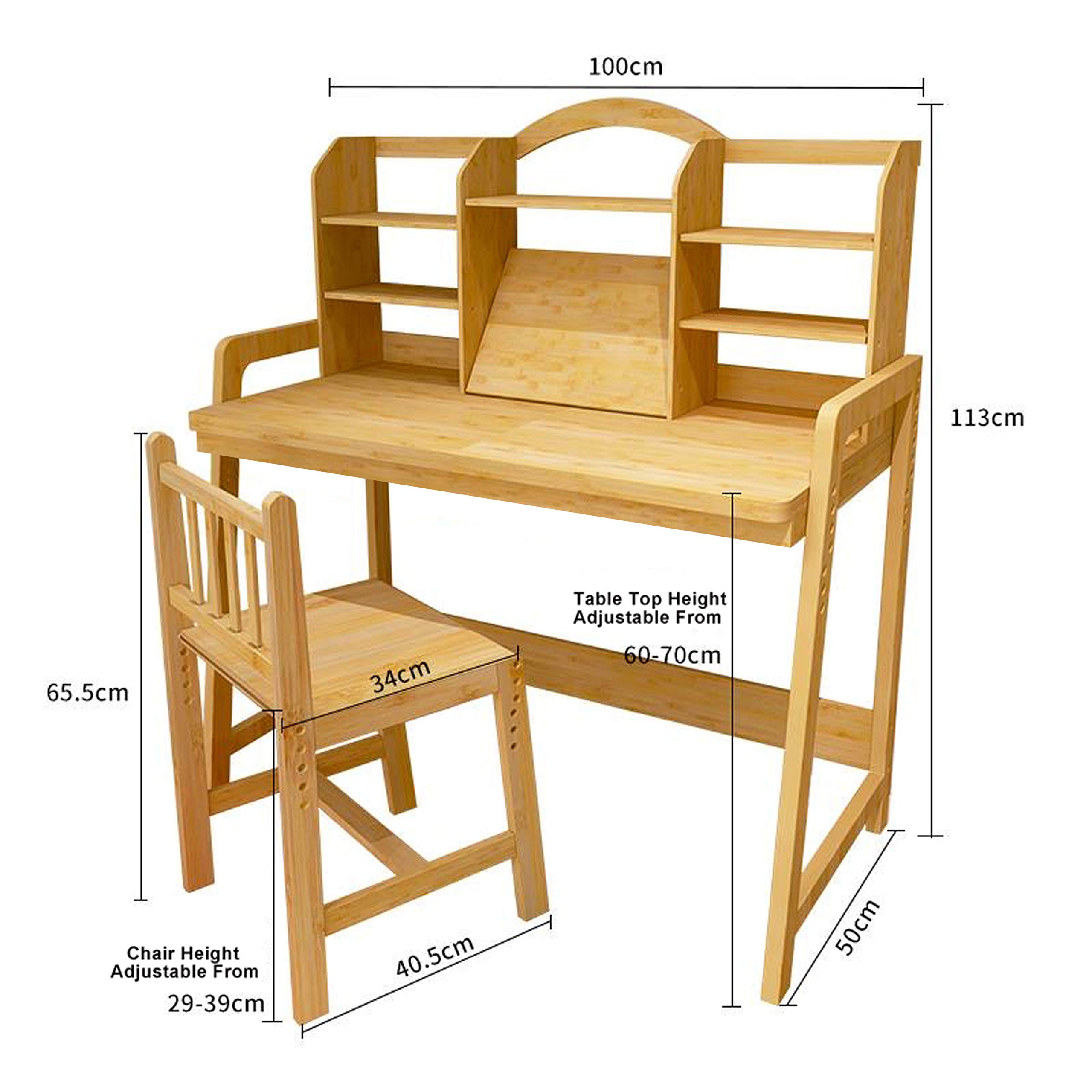 UNICOO BAMBOO SERIES Bamboo Height Adjustable Kids Desk and Chair Set, Children Study Table and Chair Set (Nature - 02)