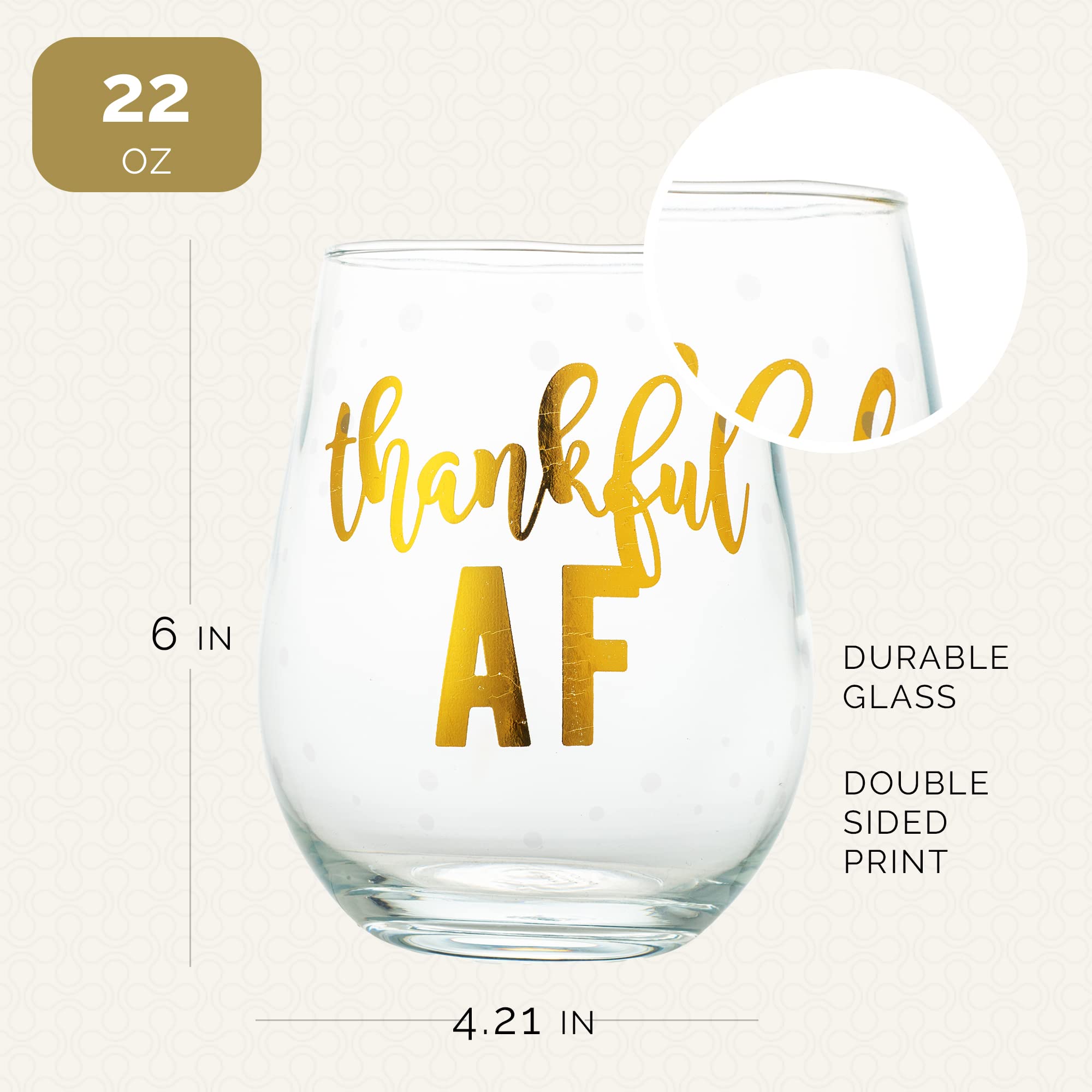 Thanksgiving Thankful AF Stemless Wine Glass, 22oz Friendsgiving Wine Glasses, Thanksgiving Wine Glass - Perfect Friendsgiving Gift, Turkey Wine Glass, Fall Wine Glass (Thankful AF)