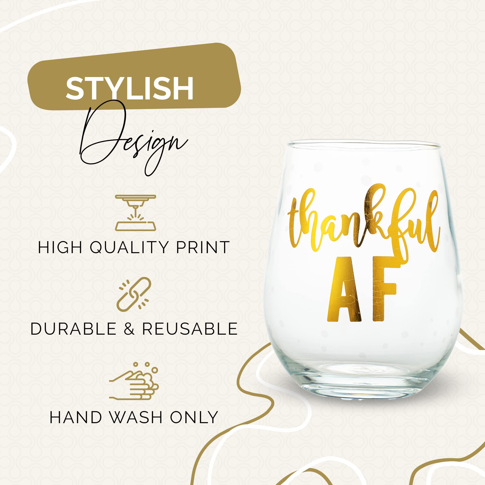 Thanksgiving Thankful AF Stemless Wine Glass, 22oz Friendsgiving Wine Glasses, Thanksgiving Wine Glass - Perfect Friendsgiving Gift, Turkey Wine Glass, Fall Wine Glass (Thankful AF)