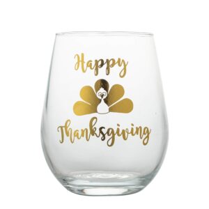 happy thanksgiving stemless wine glass, 22oz friendsgiving wine glasses, thanksgiving wine glass - perfect friendsgiving gift, turkey wine glass, fall wine glass (happy thanksgiving)