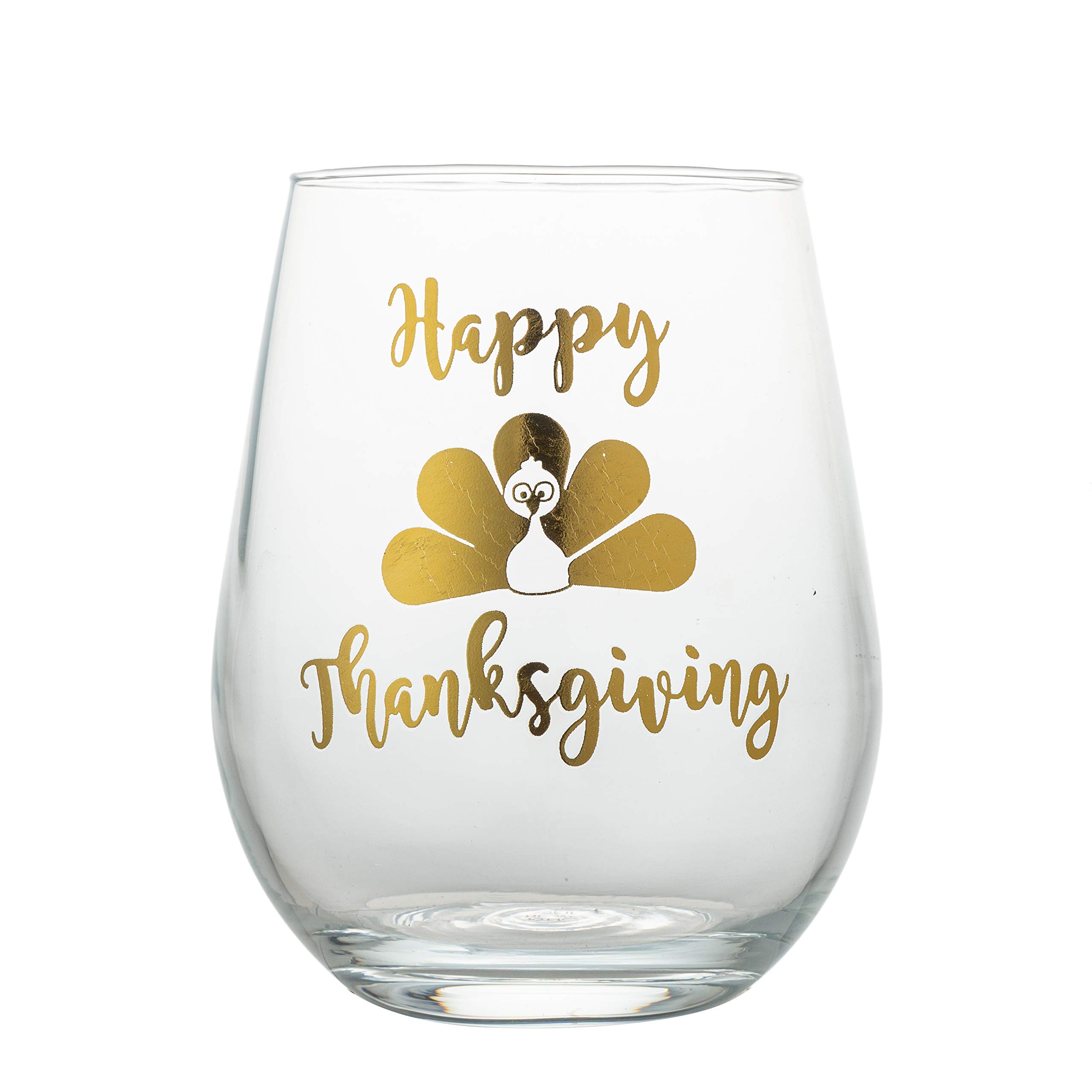 Happy Thanksgiving Stemless Wine Glass, 22oz Friendsgiving Wine Glasses, Thanksgiving Wine Glass - Perfect Friendsgiving Gift, Turkey Wine Glass, Fall Wine Glass (Happy Thanksgiving)