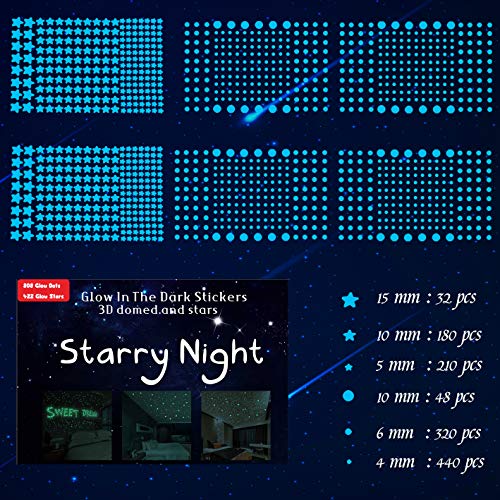 1230 PCS Ultra Glow in The Dark Stars Wall Stickers, 3D Adhesive Dots Decor Starry Sky Decor for Kids Bedroom or Birthday Gift,Beautiful Wall Decals - Sky Blue