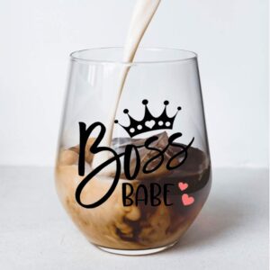Perfectinsoy Boss Babe Gifts, Boss Babe Wine Glass, Funny Boss Novelty Wine Glass, Great Novelty Gift for, Woman, Sister, Wife, Co-Worker, Boss And Friends