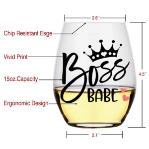 Perfectinsoy Boss Babe Gifts, Boss Babe Wine Glass, Funny Boss Novelty Wine Glass, Great Novelty Gift for, Woman, Sister, Wife, Co-Worker, Boss And Friends