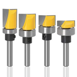 yakamoz 4pcs 1/4 inch shank hinge mortising flush trim template router bit set with ball bearing carbide tipped router bits wood milling cutter tool