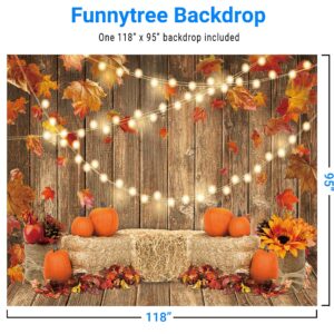 Funnytree 10x8FT Soft Fabric Fall Pumpkin Photography Backdrop Autumn Tanksgiving Harvest Hay Leaves Wooden Background Sunflower Maple Baby Shower Banner Decoration Party Supplies Photo Booth Prop