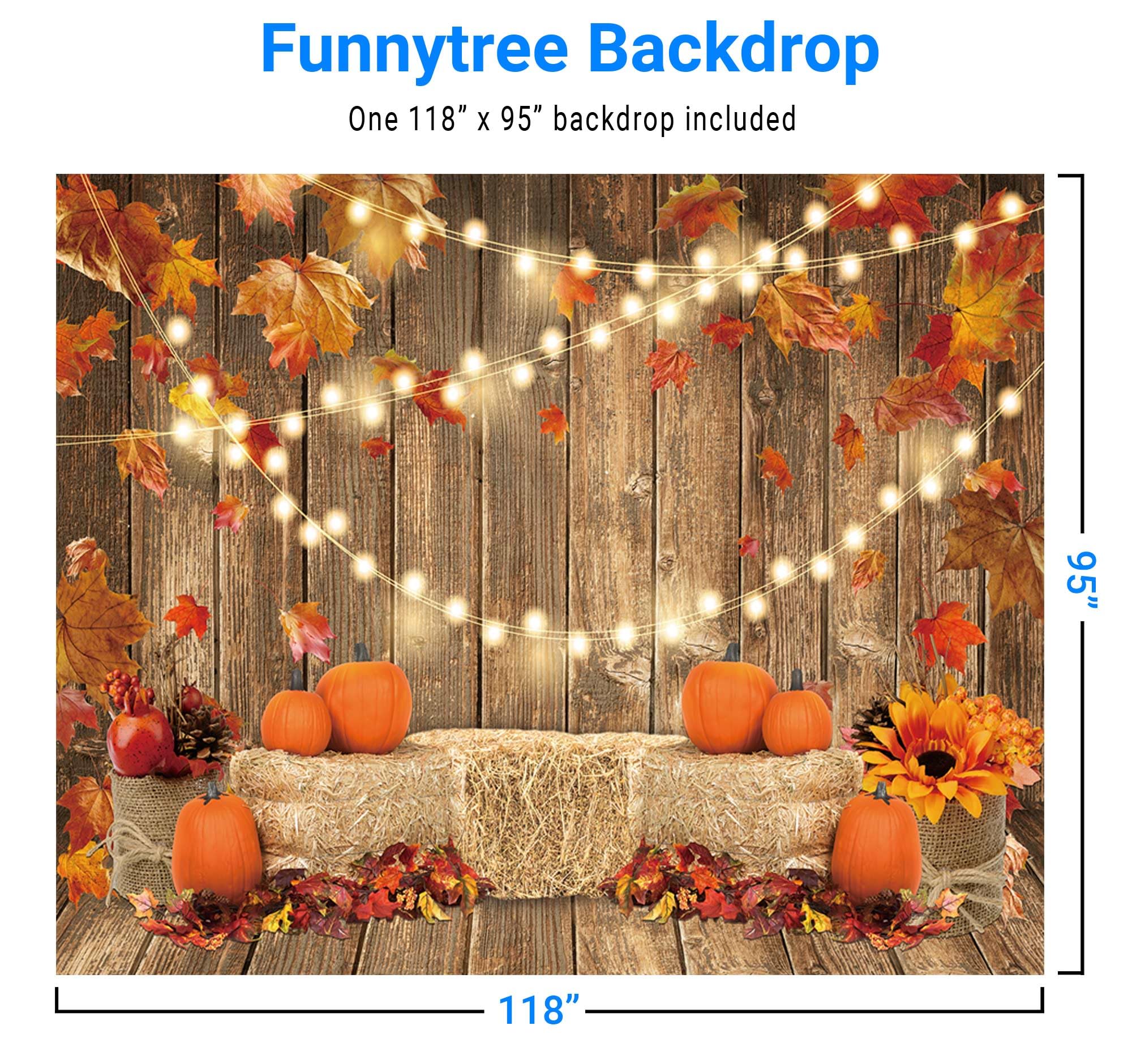 Funnytree 10x8FT Soft Fabric Fall Pumpkin Photography Backdrop Autumn Tanksgiving Harvest Hay Leaves Wooden Background Sunflower Maple Baby Shower Banner Decoration Party Supplies Photo Booth Prop