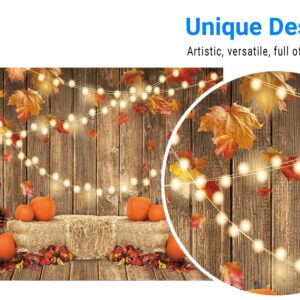 Funnytree 10x8FT Soft Fabric Fall Pumpkin Photography Backdrop Autumn Tanksgiving Harvest Hay Leaves Wooden Background Sunflower Maple Baby Shower Banner Decoration Party Supplies Photo Booth Prop