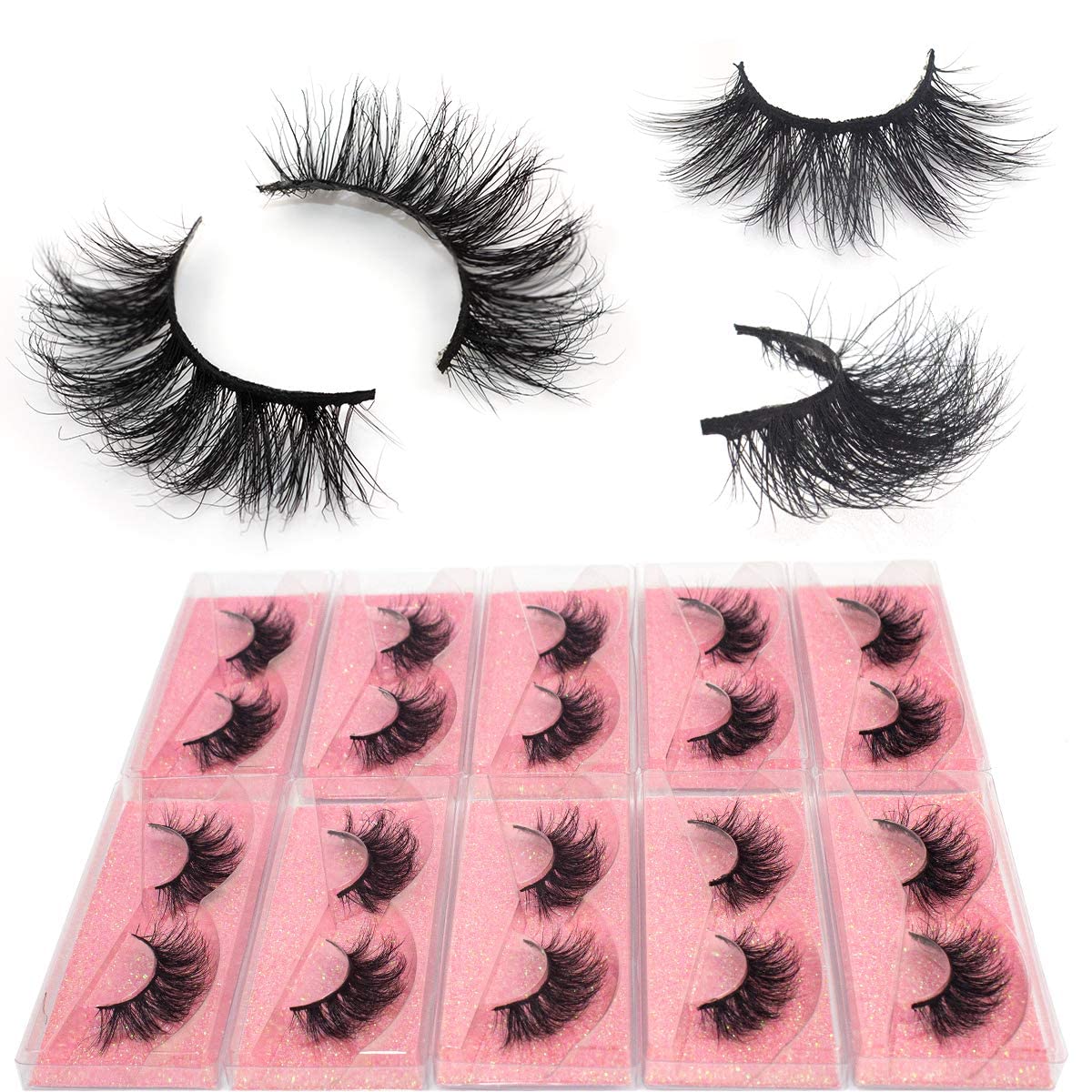 BEEOS Real Mink 3D Eyelashes Wholesale 10 Pairs, E11 Fluffy Full Volume 18 mm Middle Long Lashes Reusable Lightweight Siberian 3D Mink Lashes for Daily Use Natural Look (E11/10 Pairs)