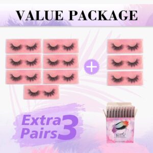 BEEOS Real Mink 3D Eyelashes Wholesale 10 Pairs, E11 Fluffy Full Volume 18 mm Middle Long Lashes Reusable Lightweight Siberian 3D Mink Lashes for Daily Use Natural Look (E11/10 Pairs)