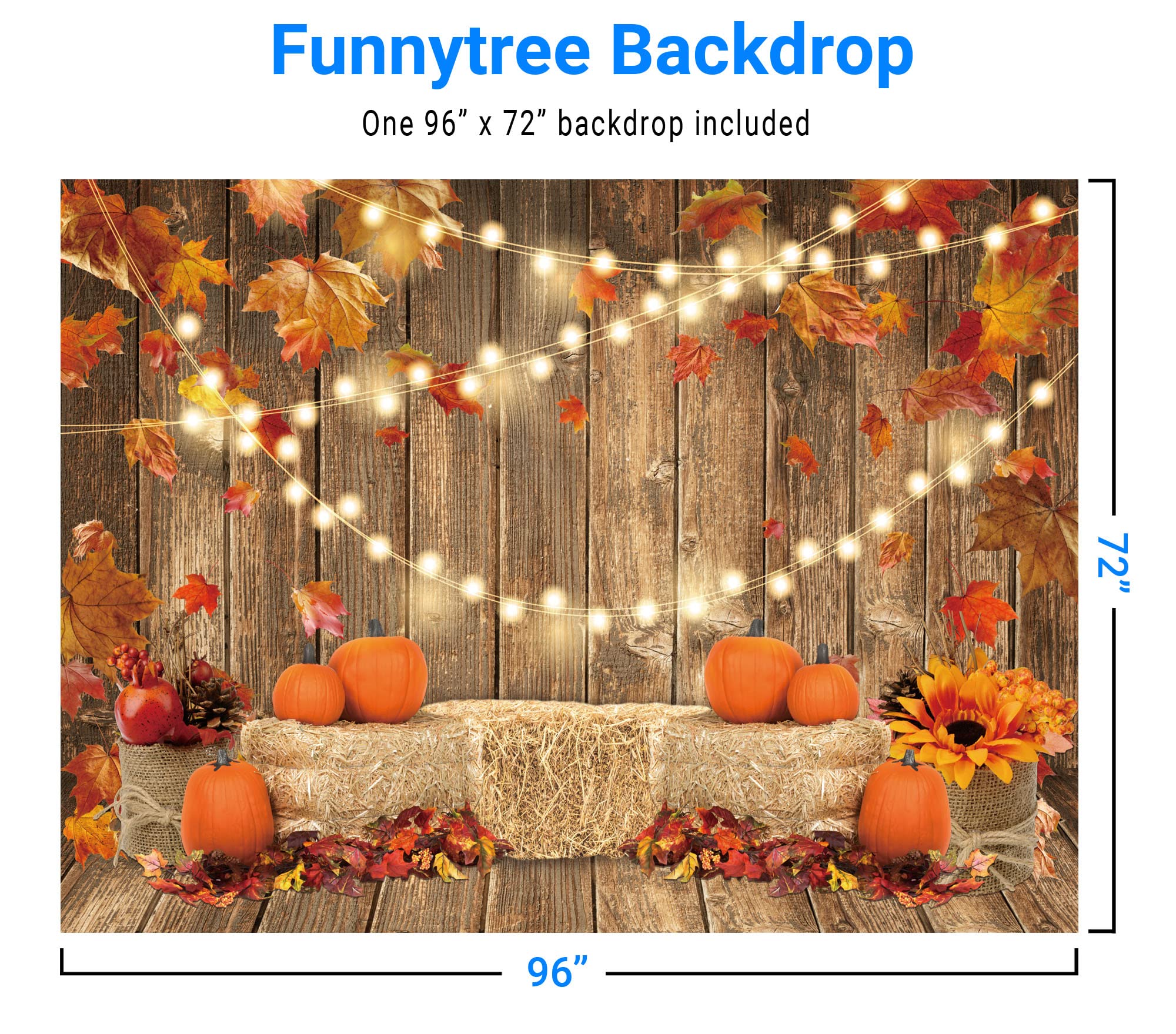Funnytree 8x6FT Fall Pumpkin Photography Backdrop Autumn Tanksgiving Harvest Hay Leaves Wooden Background Sunflower Maple Baby Shower Banner Decoration Party Supplies Photo Booth Prop