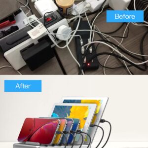 Charging Station for Multiple Devices - 6 Port Fast Charging Station for iPhone iPad Android and Tablet - Multi Charging Station - Phone Charging Station with 6 Mixed Cables Included(UL Certified)