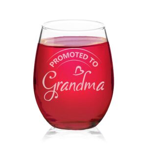 veracco promoted to grandma surprise pregnancy announcement stemless wine glass funny birthday mother's day gift for new mom (clear, glass)