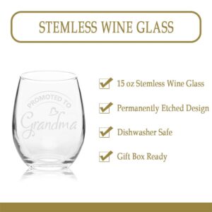 Veracco Promoted To Grandma Surprise Pregnancy Announcement Stemless Wine Glass Funny Birthday Mother's Day Gift For New Mom (Clear, Glass)