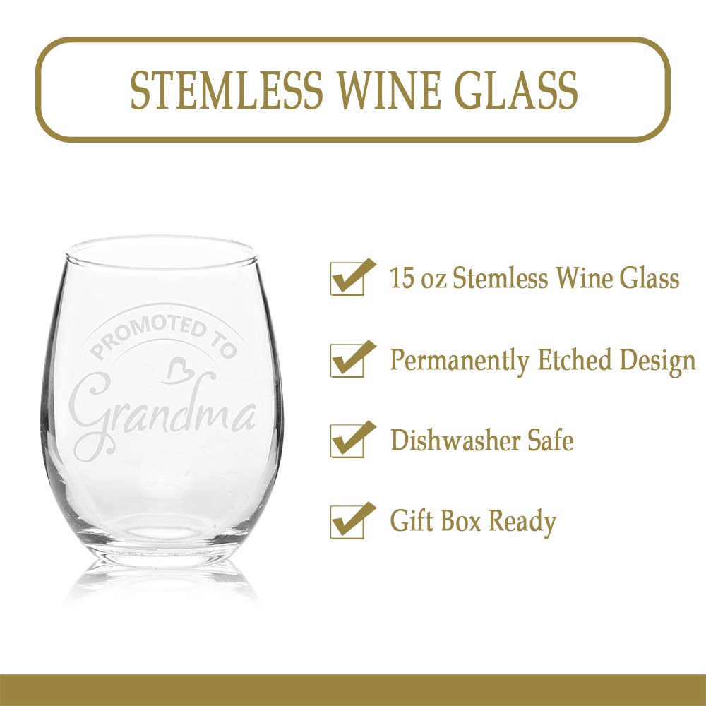 Veracco Promoted To Grandma Surprise Pregnancy Announcement Stemless Wine Glass Funny Birthday Mother's Day Gift For New Mom (Clear, Glass)