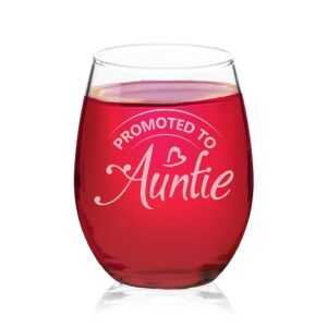 veracco promoted to auntie stemless wine glass funny birthday mother's day gift for new mom her (clear, glass)