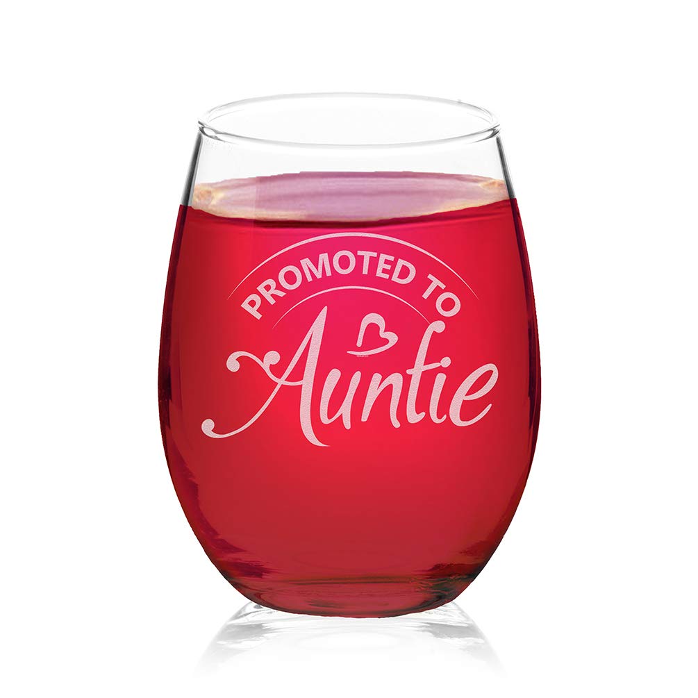 Veracco Promoted To Auntie Stemless Wine Glass Funny Birthday Mother's Day Gift For New Mom Her (Clear, Glass)