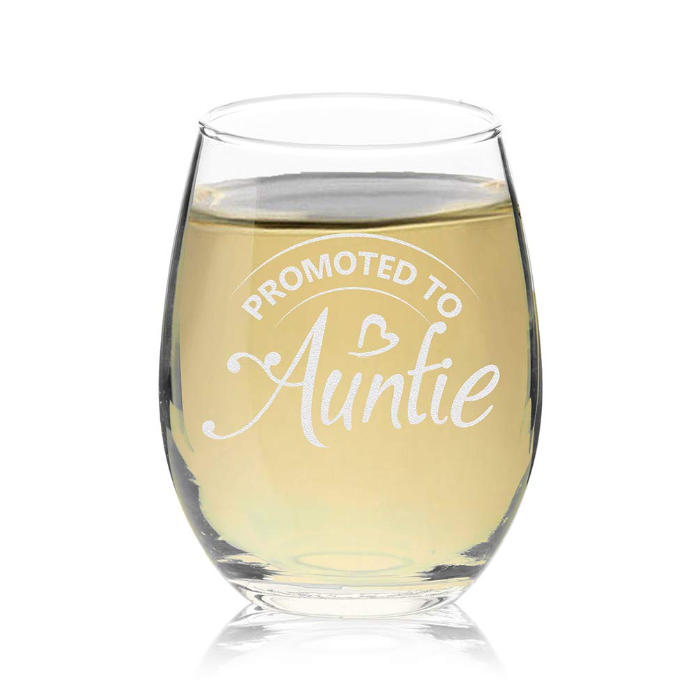 Veracco Promoted To Auntie Stemless Wine Glass Funny Birthday Mother's Day Gift For New Mom Her (Clear, Glass)