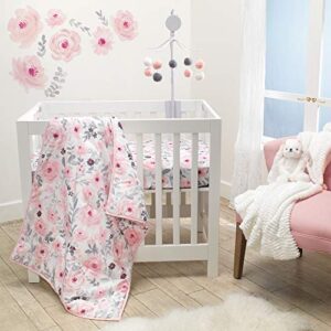 bedtime originals blossom pink watercolor floral 3-piece mini crib bedding set