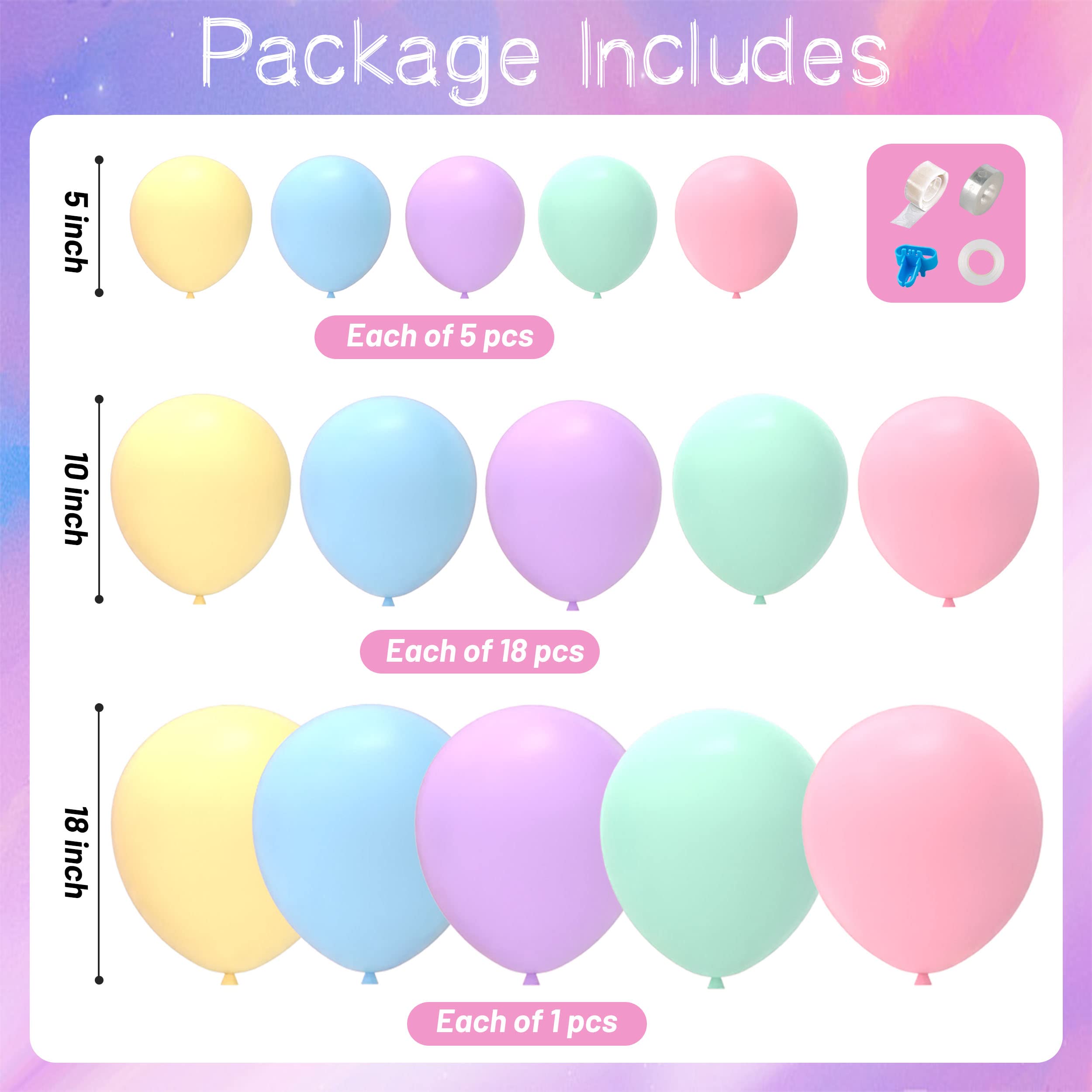 120Pcs Pastel Balloon Garland Kit, Macaron Balloons Assorted Colors for Birthday Baby Shower Unicorn Theme Party Decorations