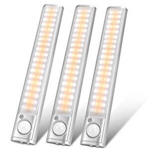 goodland Under Cabinet Lighting 80 LED Closet Light, Motion Sensor Lights Indoor USB Rechargeable Dimmable Wireless Stick-on Night Light Bar for Kitchen, Wardrobe, Garage, Stairs, Bedroom (3 Packs)