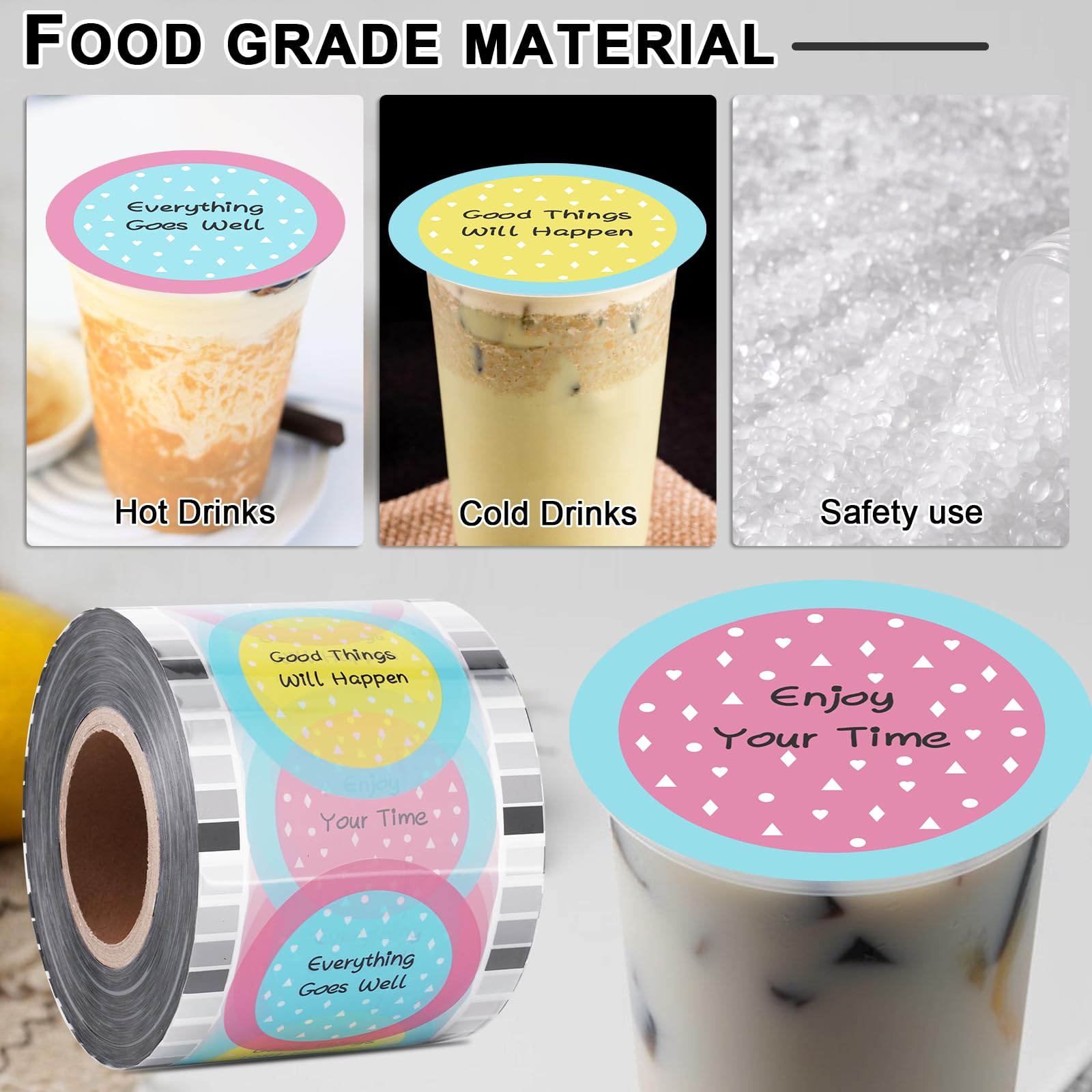 JIAWANSHUN Cup Sealer Film Roll Tea Cup Sealing Film Milk Sealing Film 3000pcs per Roll for Plastic and Paper Cup 90-105mm (3.55"- 4")
