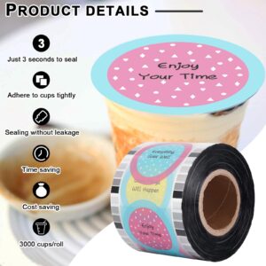 JIAWANSHUN Cup Sealer Film Roll Tea Cup Sealing Film Milk Sealing Film 3000pcs per Roll for Plastic and Paper Cup 90-105mm (3.55"- 4")