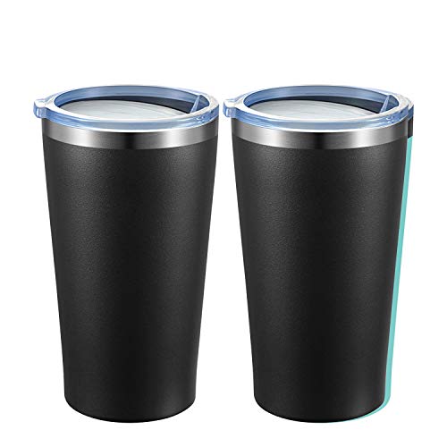 MEWAY 16oz Tumbler 2 Pack Gift in Bulk for Women,Stainless Steel Travel Coffee Mug with Lids Double Wall Insulated Coffee Cup for Home, Office, Travel Great (Black, 2)