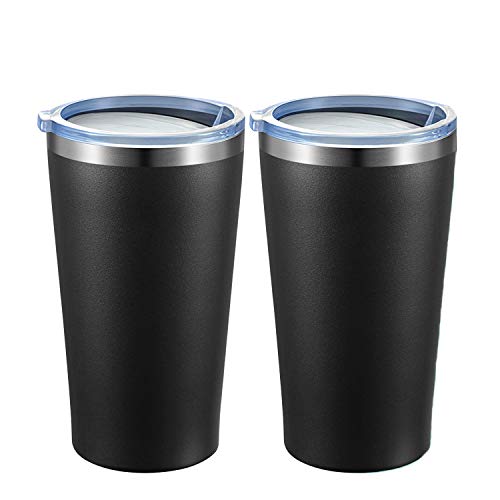 MEWAY 16oz Tumbler 2 Pack Gift in Bulk for Women,Stainless Steel Travel Coffee Mug with Lids Double Wall Insulated Coffee Cup for Home, Office, Travel Great (Black, 2)