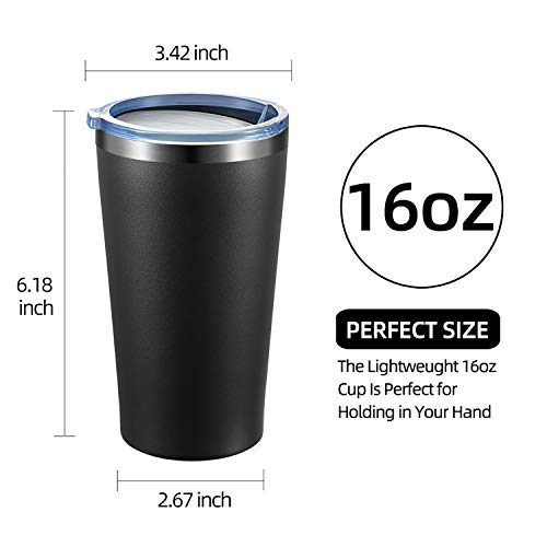 MEWAY 16oz Tumbler 2 Pack Gift in Bulk for Women,Stainless Steel Travel Coffee Mug with Lids Double Wall Insulated Coffee Cup for Home, Office, Travel Great (Black, 2)