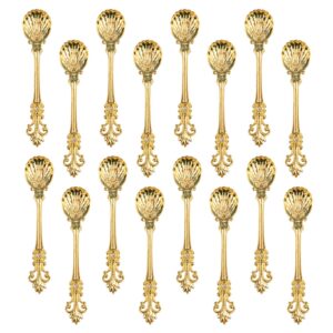 yarlung 16 pack mini coffee spoons, 4.5 inch demitasse vintage spoon for espresso, tea, dessert, condiments, gold