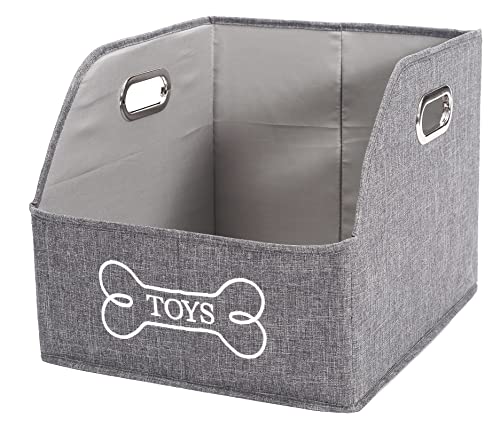 Geyecete Big Dog Toys Storage Bins Canvas Foldable Fabric Trapezoid with metal handles pet Baskets,Storage Bin Large toy box Organizer-Gray